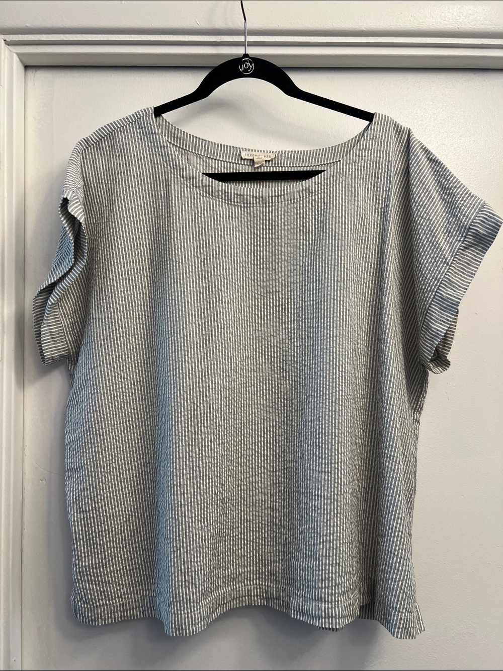 Eileen Fisher Black and White Seersucker Box Top Size XL